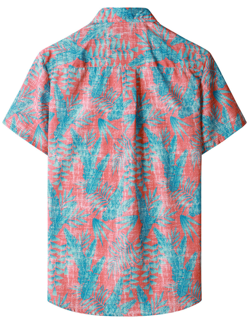 Men's Red Tropical Print Pocket Beach Summer Hawaiian Short Sleeve Shirt