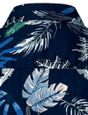 Men's Cotton Tropical Plant Casual Summer Holiday Short Sleeve Navy Blue Hawaiian Shirt
