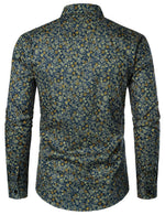 Men's Navy Blue Vintage Floral Print Cotton Breathable Flower Button Long Sleeve Dress Shirt