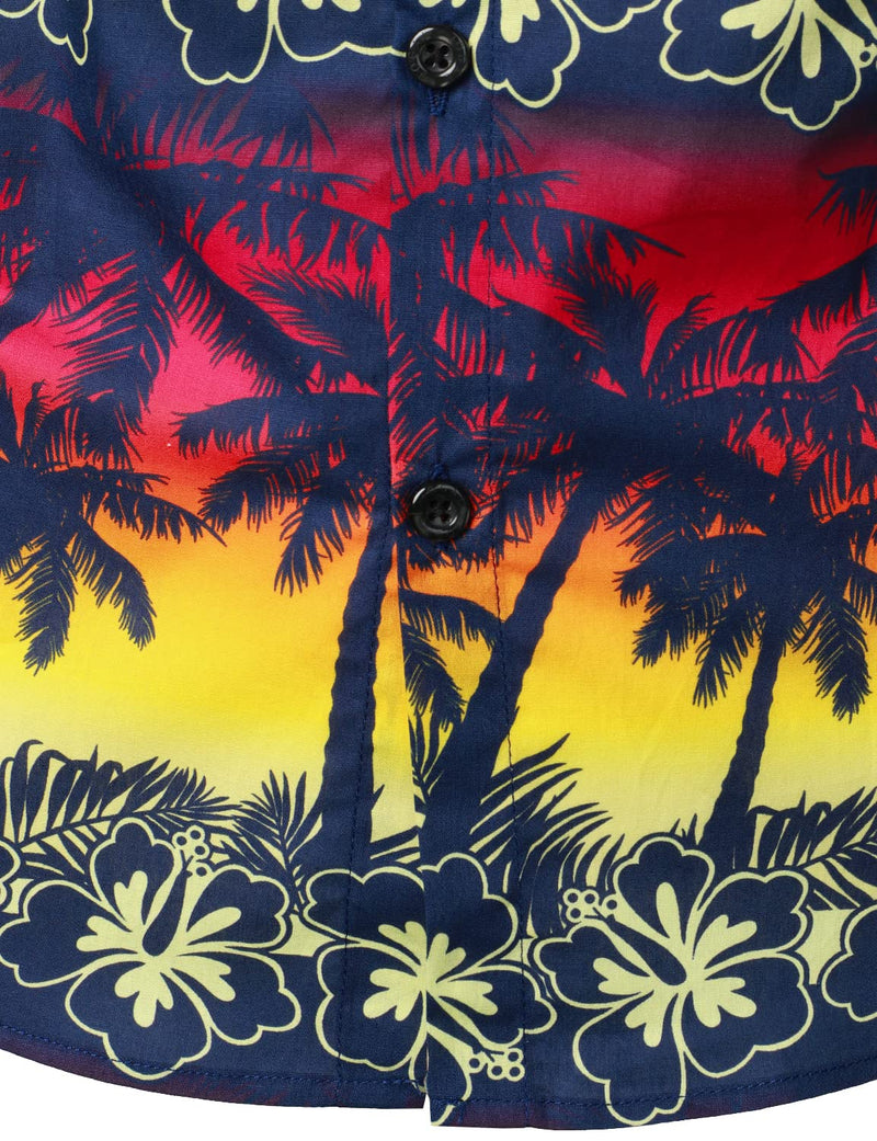 Men's Orange Hawaiian Tropical Palm Tree Floral Beach Button 100% Cotton Short Sleeve Shirt