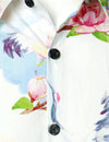 Men's Casual Pink Floral Crane Print Summer Button Up Short Sleeve Shirt