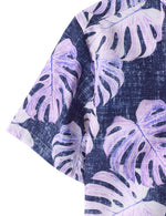 Men's Purple Hawaiian Casual Pocket Tropical Plant Print Button Up Beach Short Sleeve Shirt