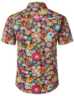 Men's Floral Summer Cotton Button Up Breathable Flower Short Sleeve Hawaiian Shirt