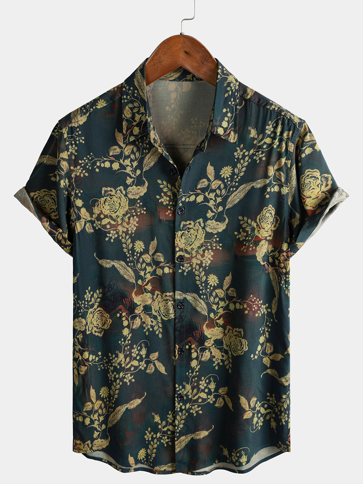 Men's Floral Pattern Vintage Soft Short Sleeve Button Shirt