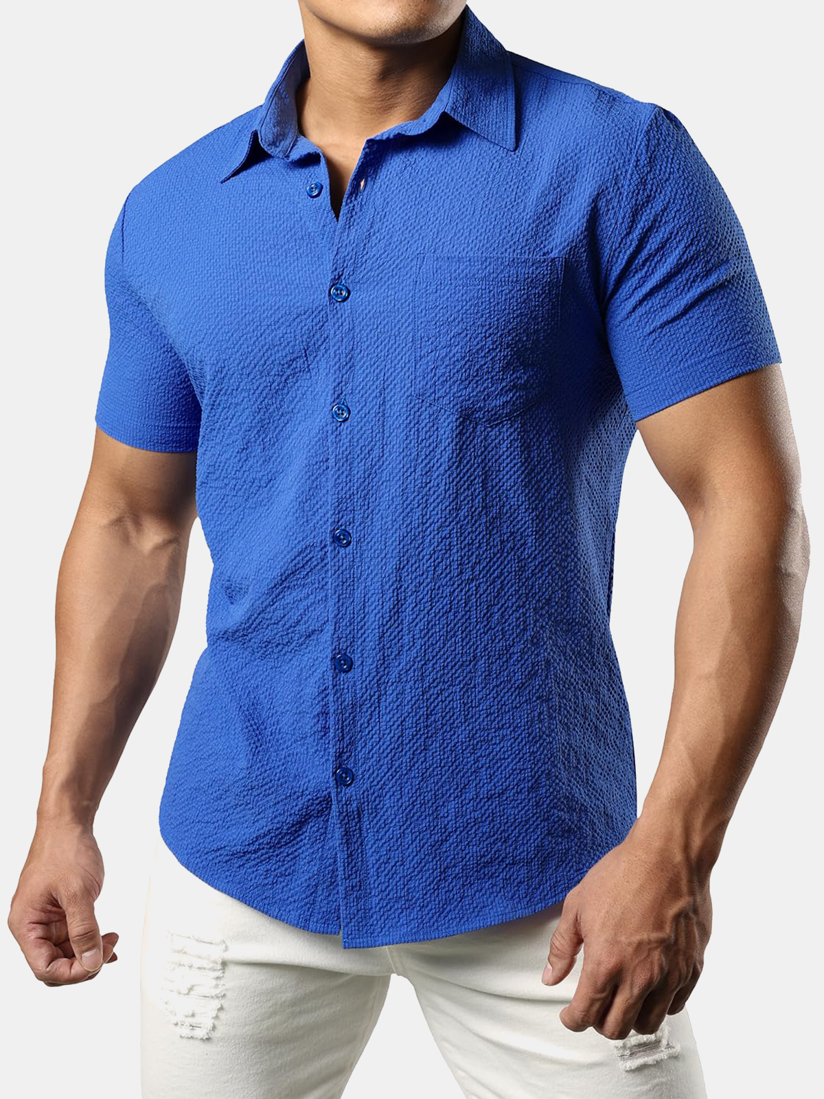Men's Beach Pocket Summer Short Sleeve Casual Button Shirt
