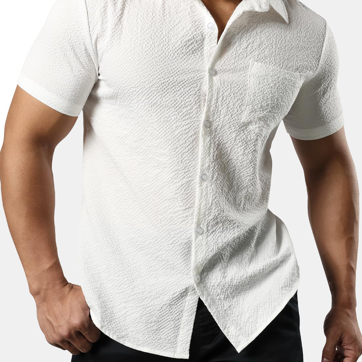 Men's Beach Pocket Summer Short Sleeve Casual Button Shirt