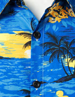 Men's Blue Hawaiian Cotton Beach Summer Holiday Tropical Button Up Short Sleeve Shirt