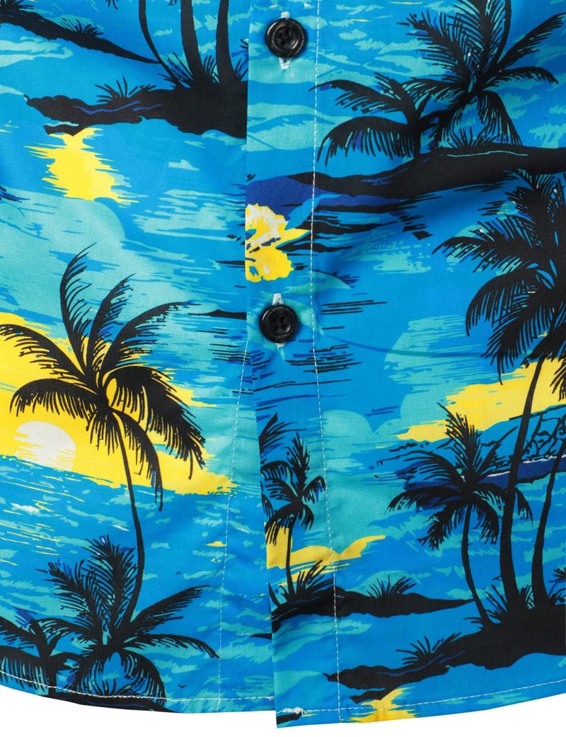 Men's Blue Hawaiian Cruise Tropical Island Vacation Summer Short Sleeve Cotton Shirt