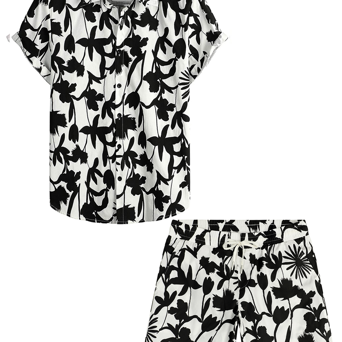 Men's Summer Casual Hawaiian Cotton Beach Shirt and Shorts Set