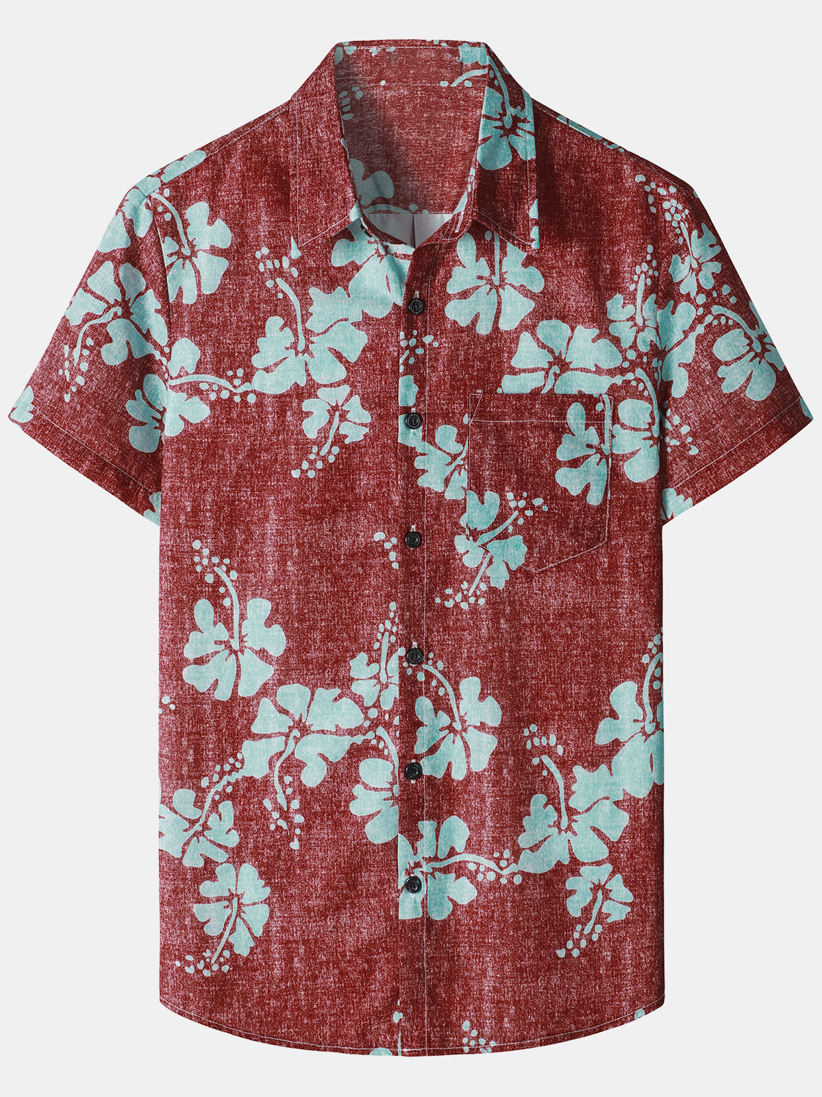 Men‘s Floral Print Hawaiian Pocket Casual Aloha Shirts