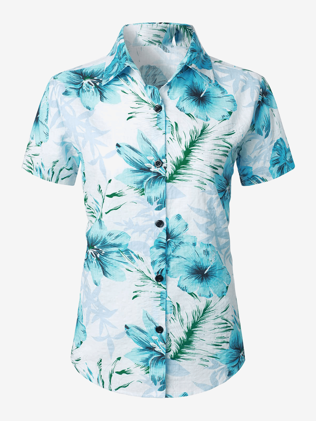 Women's Floral Print Breathable Blouse Cotton Aloha Short Sleeve Red Hawaiian Shirt