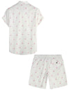 Men's White Flamingo Cotton Beach Button Summer Shirt and Shorts Set