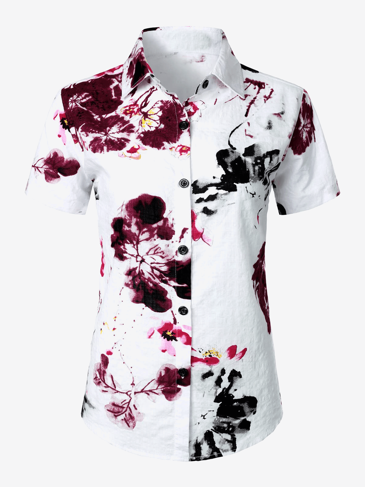 Women's Floral Print Blouse Flower Hawaiian Cotton Short Sleeve Beach Summer Aloha Shirt