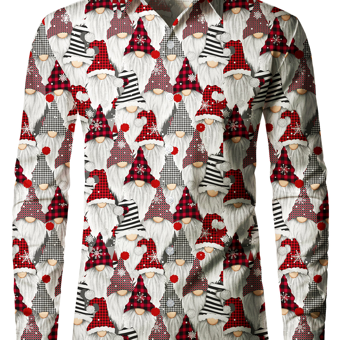 Men's Cute Gnome Christmas Button Up Xmas Day Holiday Long Sleeve Shirt