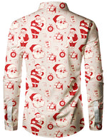 Men's Christmas Santa Claus Print Snowflake Gift Xmas Holiday Button Up Long Sleeve Shirt