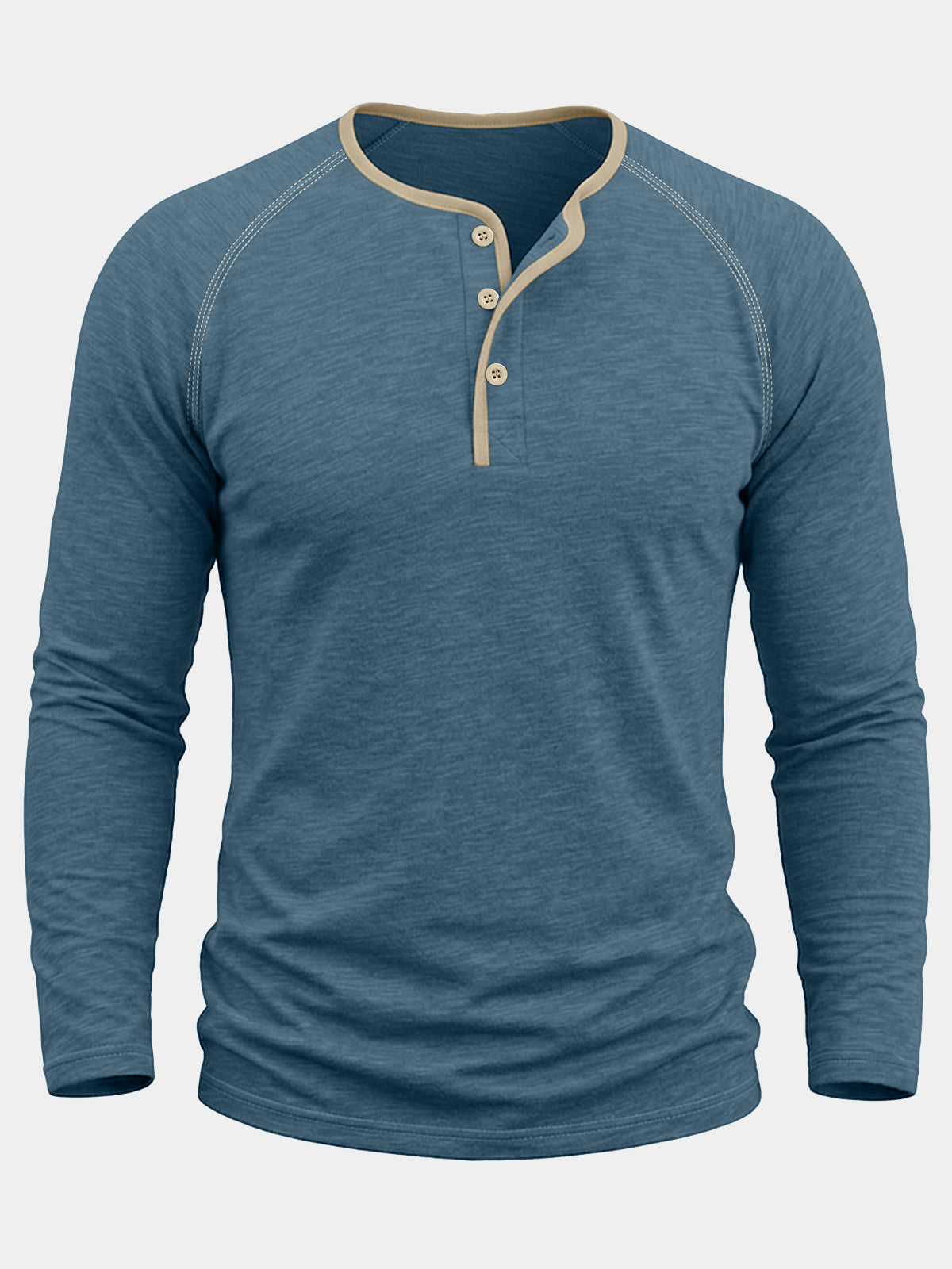 Men's Navy Blue Cotton Color Block Henley Long Sleeve Shirt
