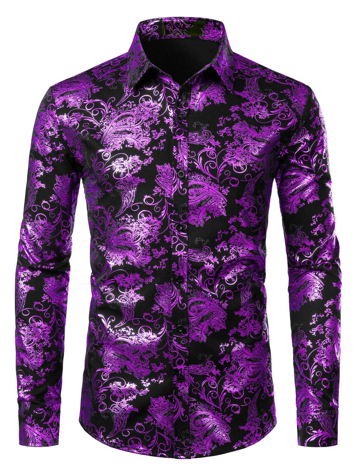 Men's Luxury Paisley Shiny Floral Print Button Down Shirts