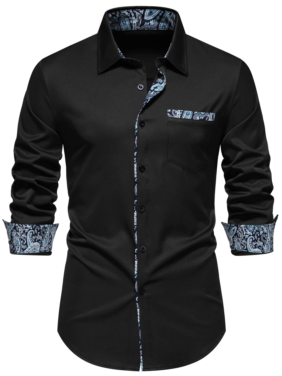 Men's Paisley Print Colorblock Long Sleeve Shirt