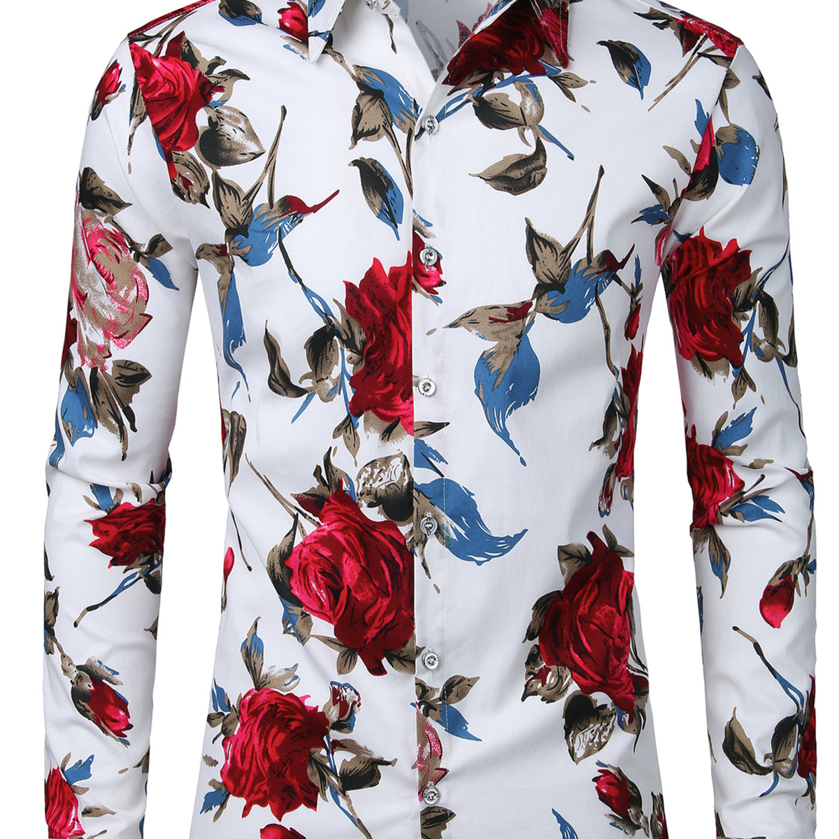 Men's Floral Long Sleeve Animal Print Cotton Casual Button Down Shirt