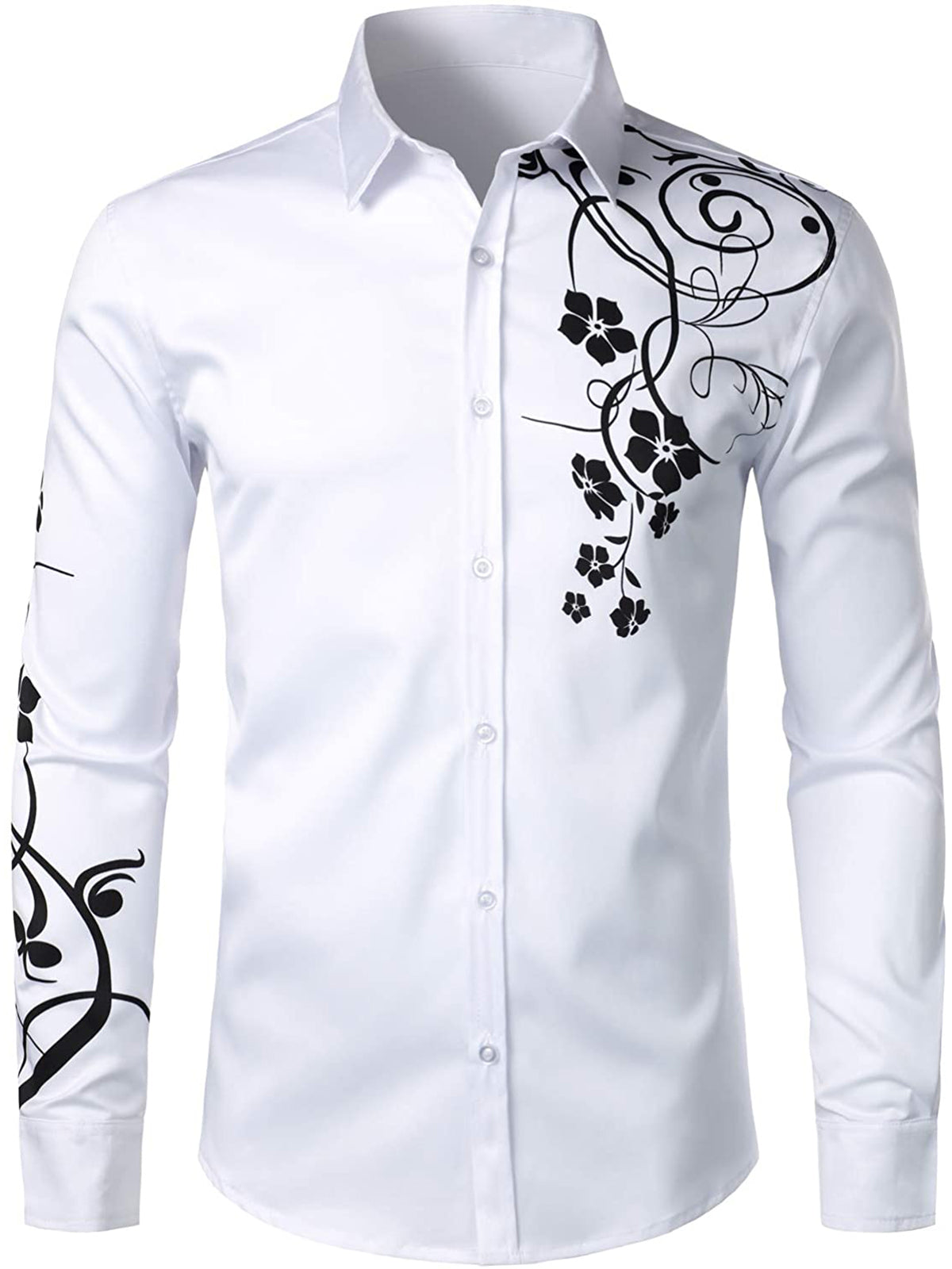 Men's Floral Long Sleeve Casual Button Down Shirt