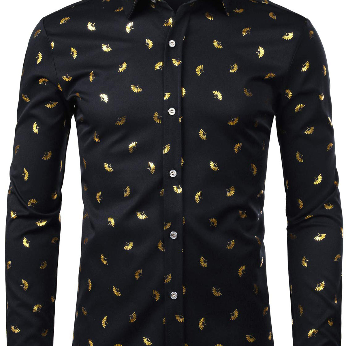 Men's Gold Print Casual Long-sleeved Formal Shirt