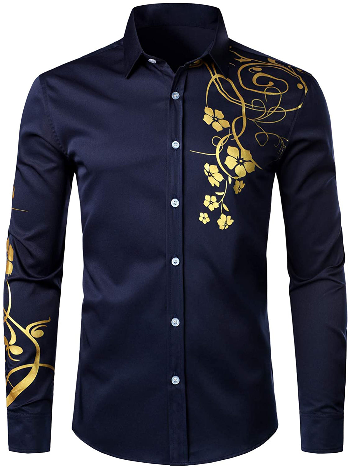 Men's Floral Long Sleeve Casual Button Down Shirt
