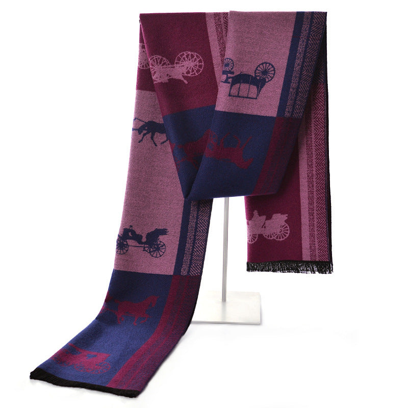 Men's Vintage Casual Carriage Print Soft Warm Long Scarf