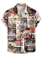 Men's Retro Motorcycle Vintage Puzzle Poster Holiday Short Sleeve Shirt