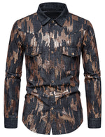 Men's Sequins Shine Double Pocket Party Long Sleeve Shirt Jacket