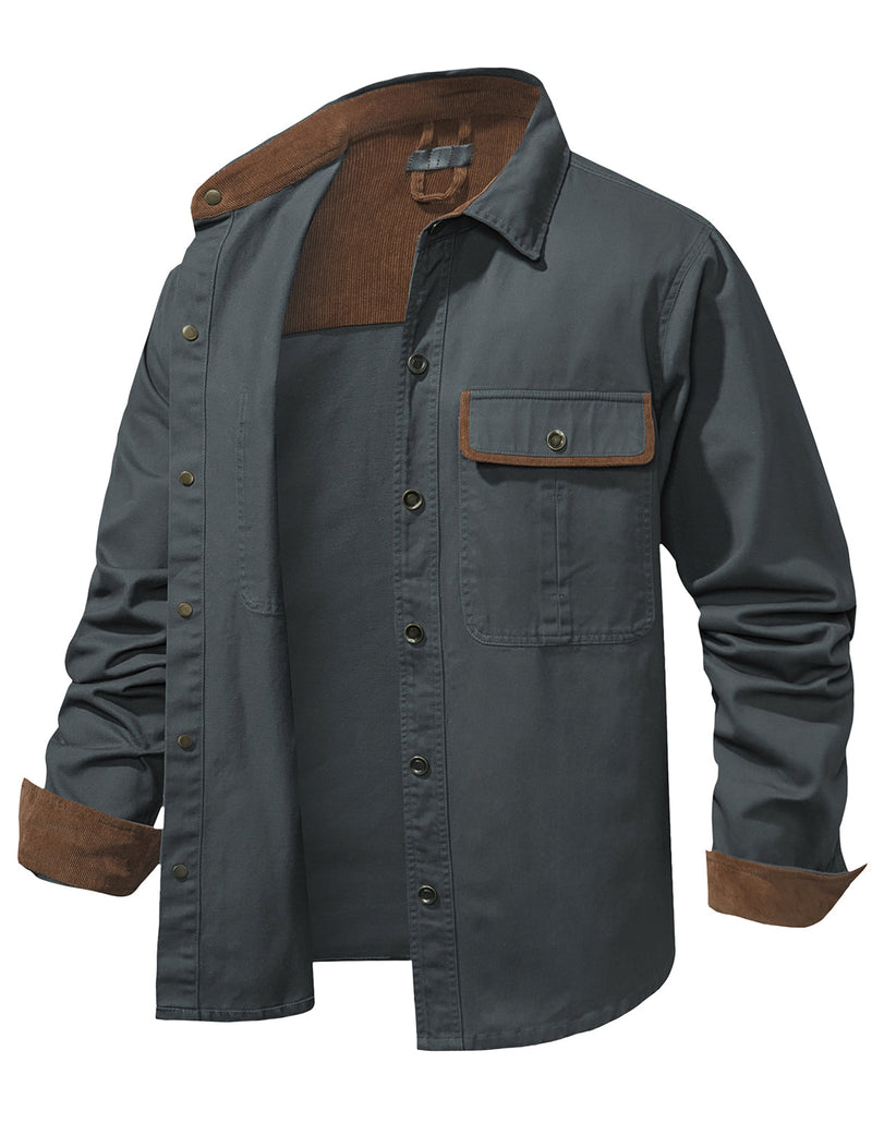 Men's Casual Cotton Pocket Button Up Fall Shirt Outdoor Hiking Long Sleeve Overshirt Jacket