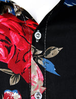 Men's Floral Cotton Rose Print Black Long Sleeve Shirt