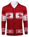 Men's Christmas Elk Reindeer Print Button Up Long Sleeve Lapel Cardigan Sweater