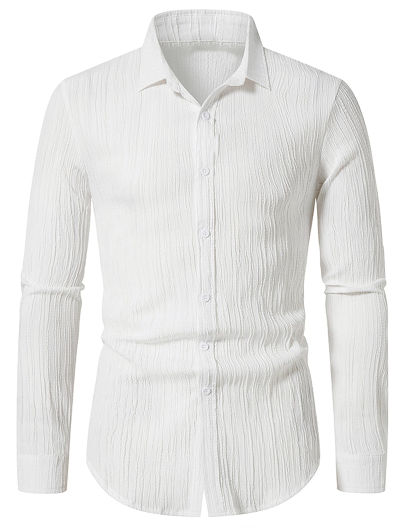 Men's Cotton Breathable Solid Color Casual Button Up Lapel Long Sleeve Shirt