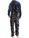 Men's Christmas Gnome Print Flannel Hooded Zipper Pocket Onesies Xmas Pajamas Loungewear