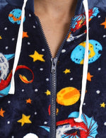 Men’s Flannel Starry Sky Holiday Print Hooded Zipper Pocket Onesies Pajamas Loungewear