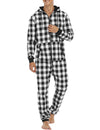 Men’s Christmas Casual Flannel Plaid Hooded Zipper Pocket Onesies Pajamas Loungewear