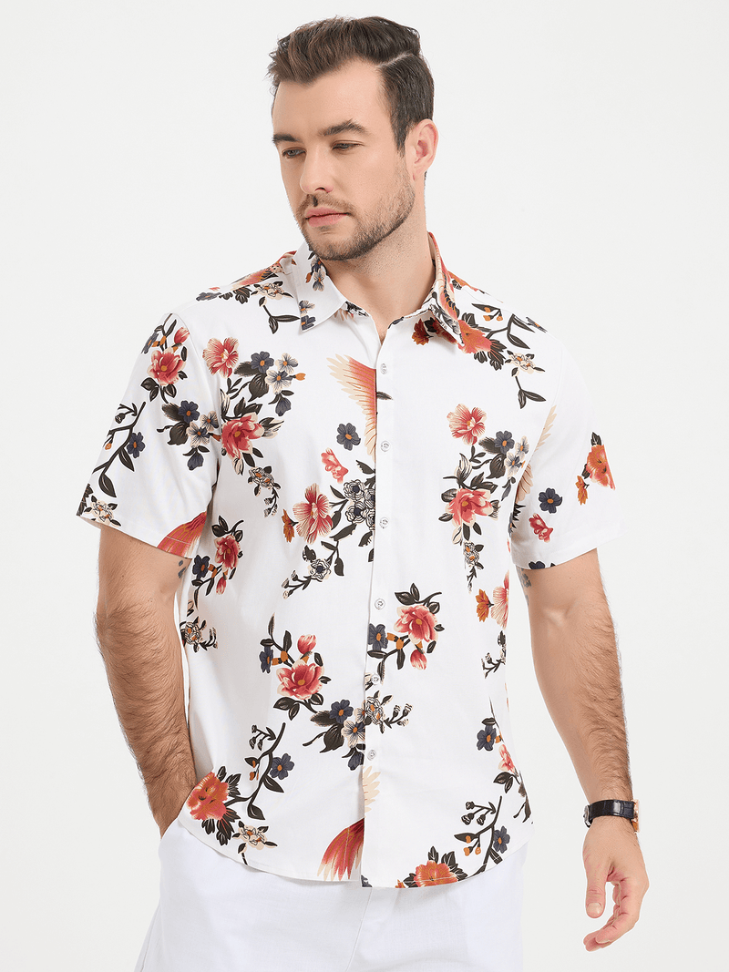 Men's White Casual Floral Print Short Sleeve Shirt – Atlanl