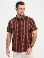 Men's Brown Retro Cotton Button Up 70s Short Sleeve Shirt