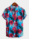 Men's Floral Tropical Hawaiian Cotton Blue Shirt