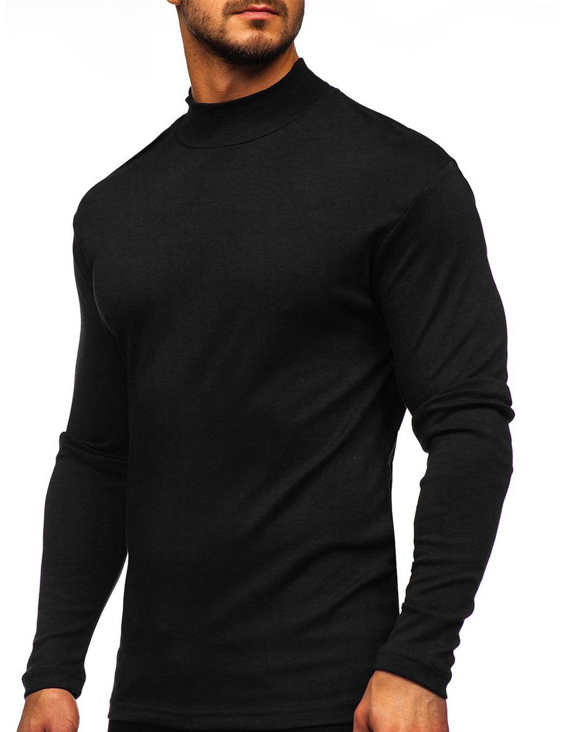 Men's Casual High-Neck Solid Color Long Sleeve T-shirt
