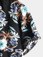 Men's Floral Cotton Tropical Hawaiian Black Short Sleeve Shirt