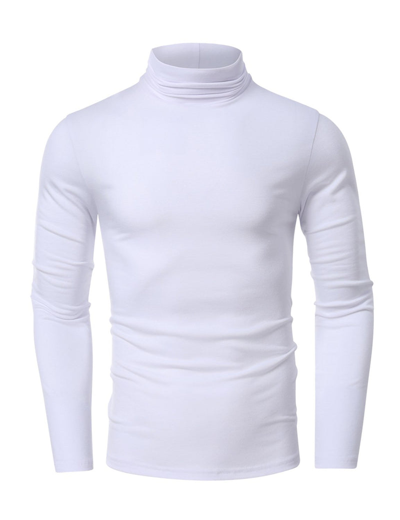 Men's Casual High-Neck Solid Color Long Sleeve T-shirt
