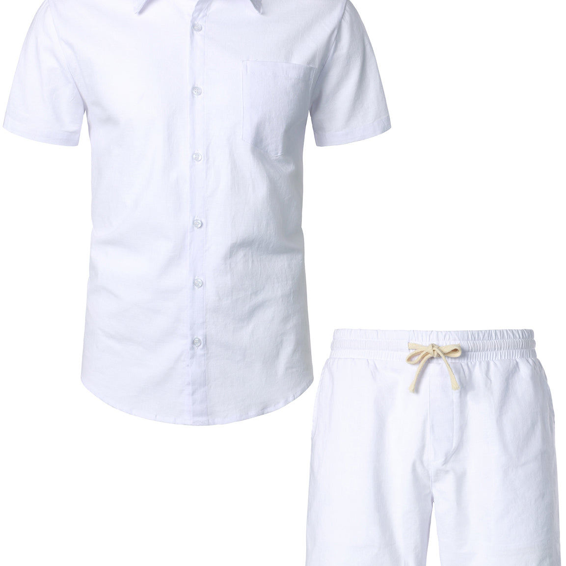 Men's Cotton Matching Pocket White Shirt and Shorts Set