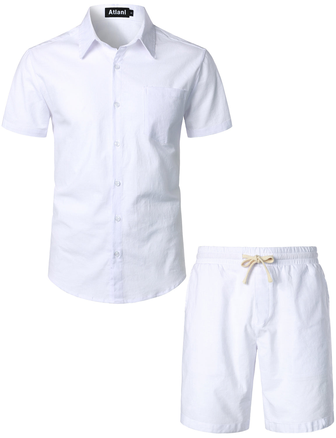 Men's Cotton Matching Pocket White Shirt and Shorts Set