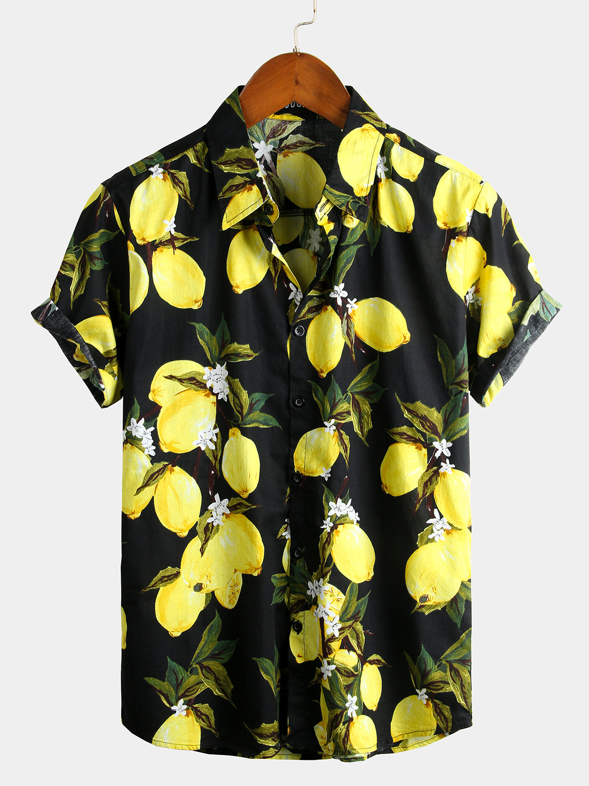 amtify Mens Oversized Yellow Bloom Short Sleeve Print Hawaiian Shirt Blue / XL