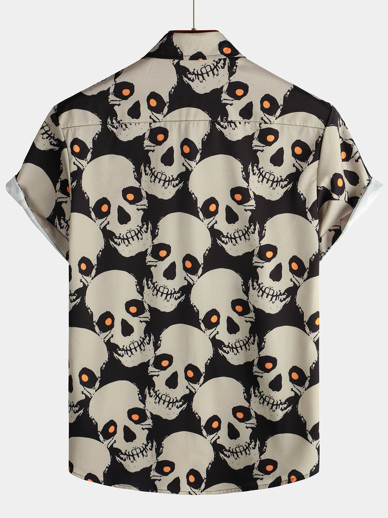 Bundle Of 2 | Men's Skull Print Art Graphic Button up Short Sleeve Aloha Hawaiian Shirt