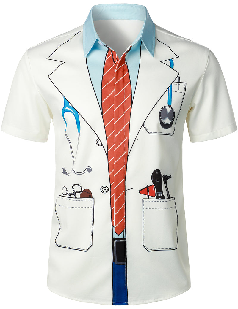 Men's Doctor Uniform Halloween Themed Costume Party White Short Sleeve Shirt