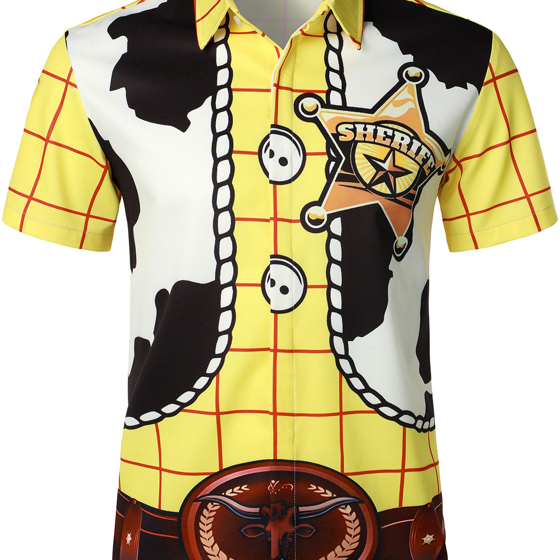 Men's Yellow Retro Western Cowboy Sheriff Costume Art Halloween Themed Party Short Sleeve Shirt