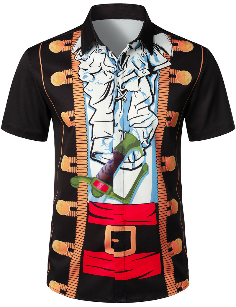 Men's Pirate Themed Party Costume Black Halloween Short Sleeve Shirt
