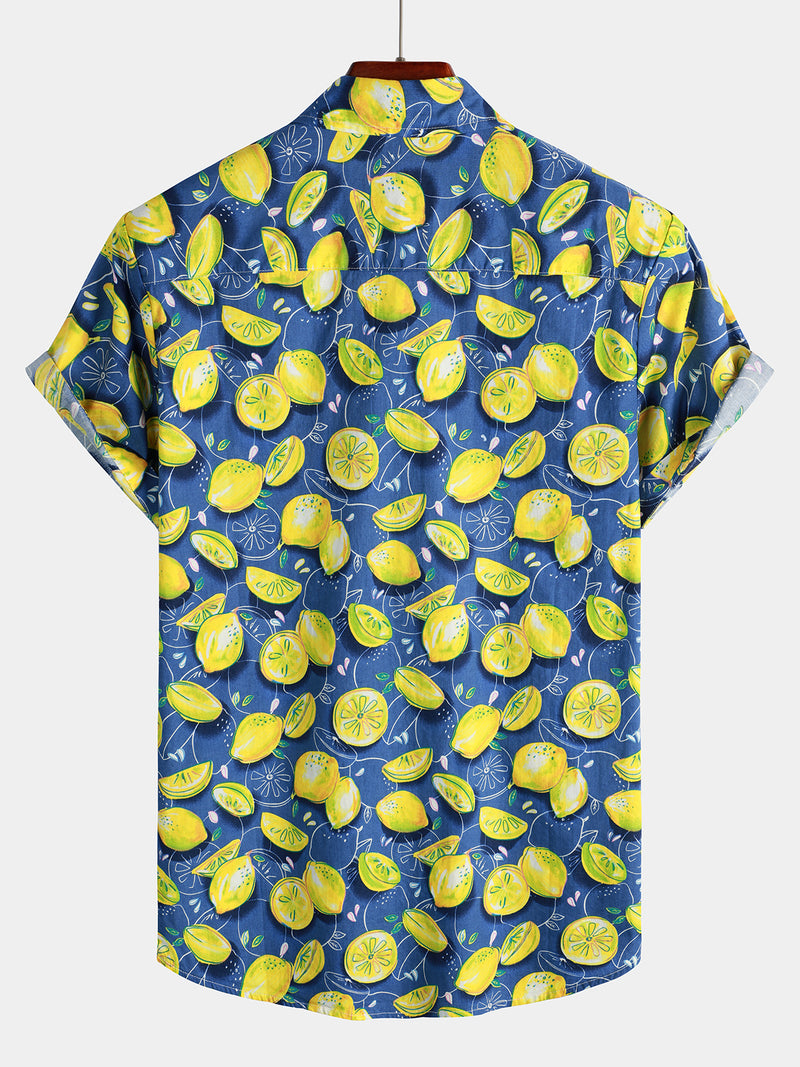Men's Lemon Print Short Sleeve Hawaiian Shirt